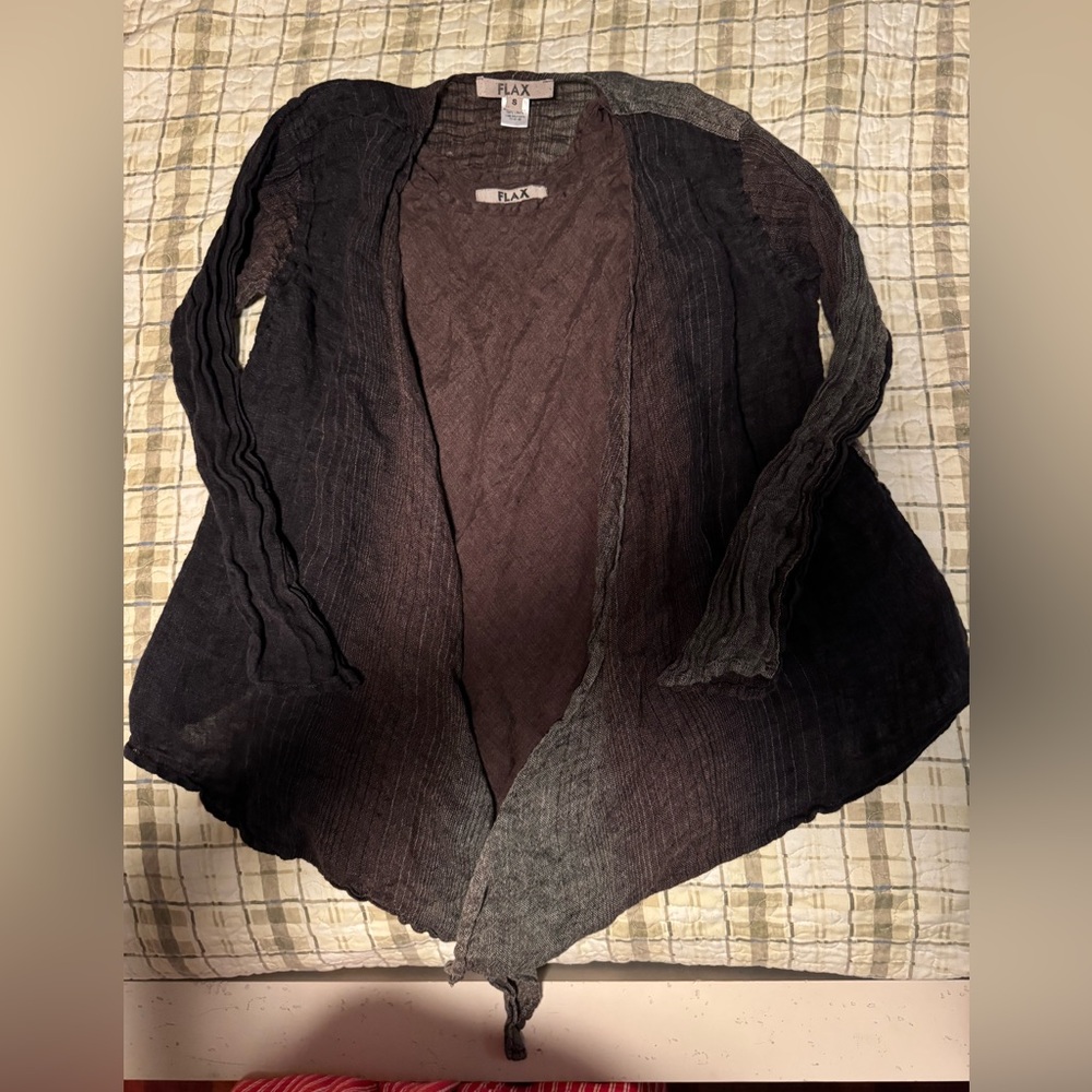 FLAX 100% Linen Women's small ombre Brown cardigan and tank top set